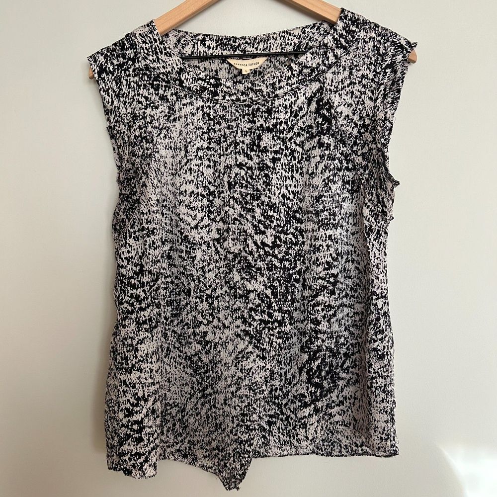 Rebecca Taylor Cap Sleeve Spotted Silk Asymmetrical Top
